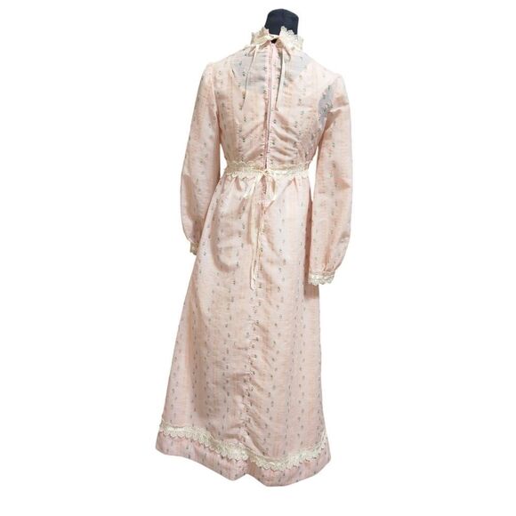 Vintage Handmade Nightgown Dress S Pink Floral Stripe Half Zip Lace Trim - Picture 7 of 15